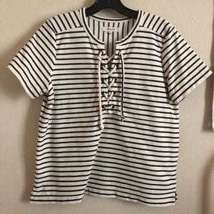 Madewell Striped Lace Up Top